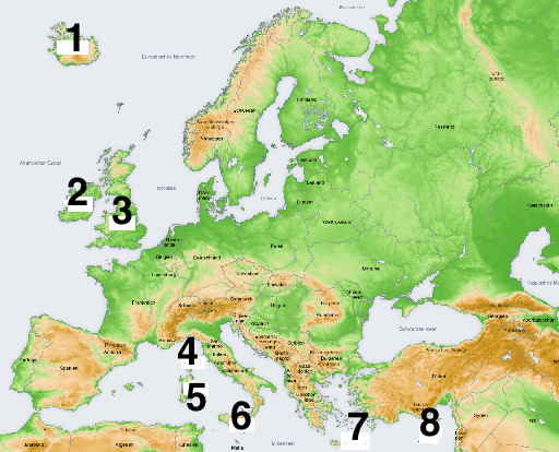 Europa Inseln Kartenübung | Test