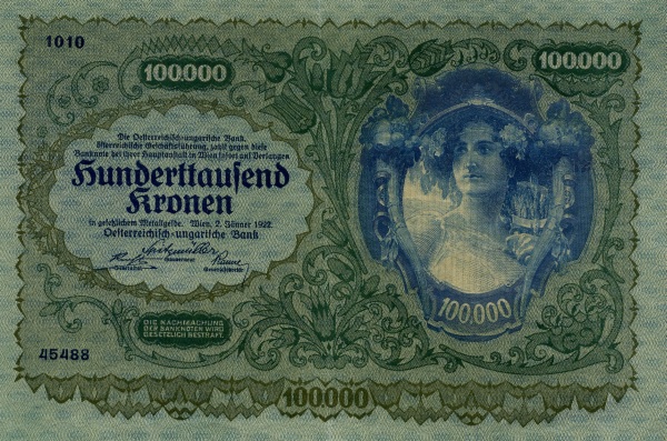 Hyperinflation Einhunderttausend Krone Banknote