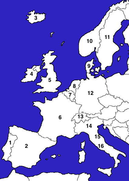 Europa Kartenübung Länder mit Hauptstädten