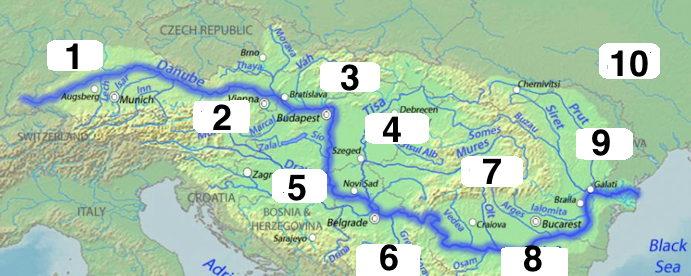 Donau 10 Anrainerstaaten Kartenübung | Test