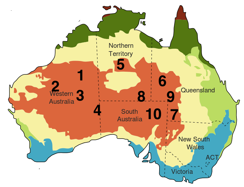 Australien Wüstengebiete bestimmen Kartenübung