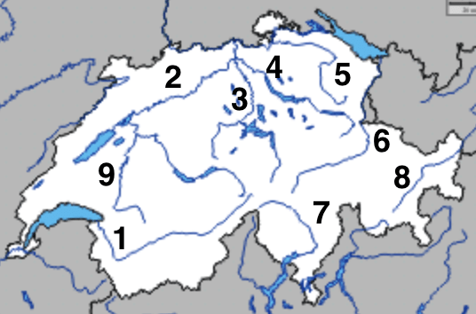 Schweiz Flüsse Kartenübung 